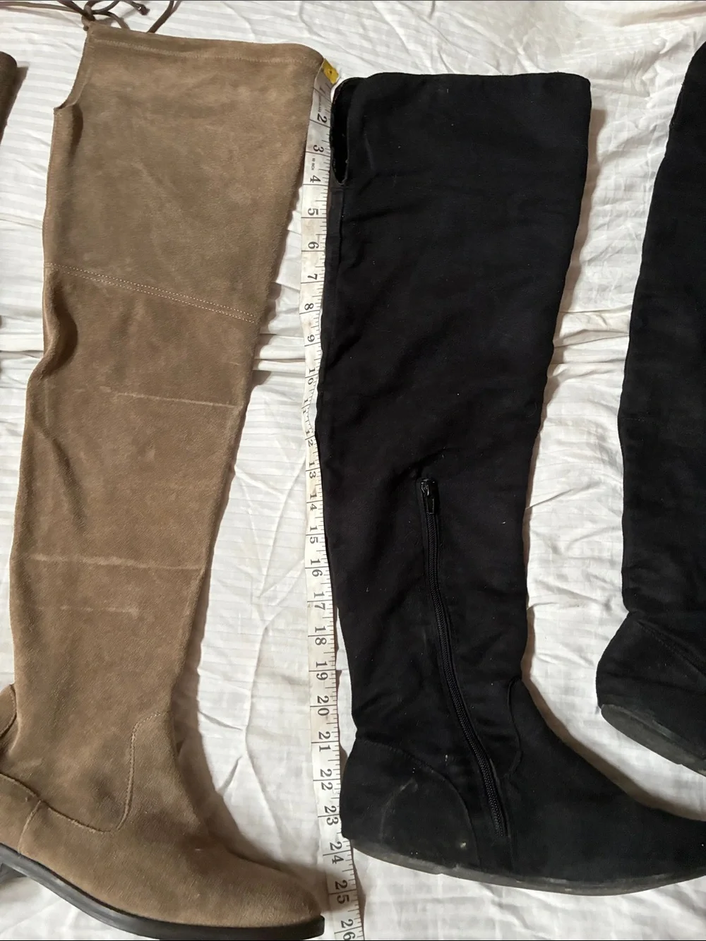 Over-the-Knee Suede Boots - Black and Taupe